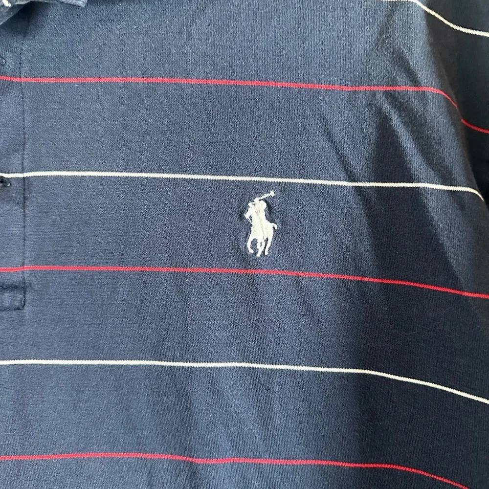 Ralph Lauren Gold Men's Navy Polo with Multicolor Stripes